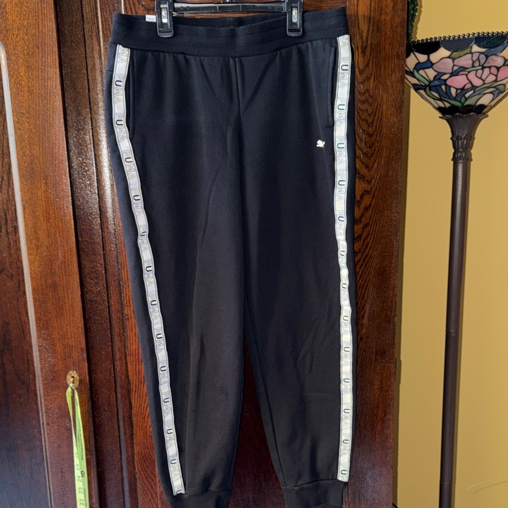 Puma Black Drawstring Joggers with Logo Detail & Side Pockets